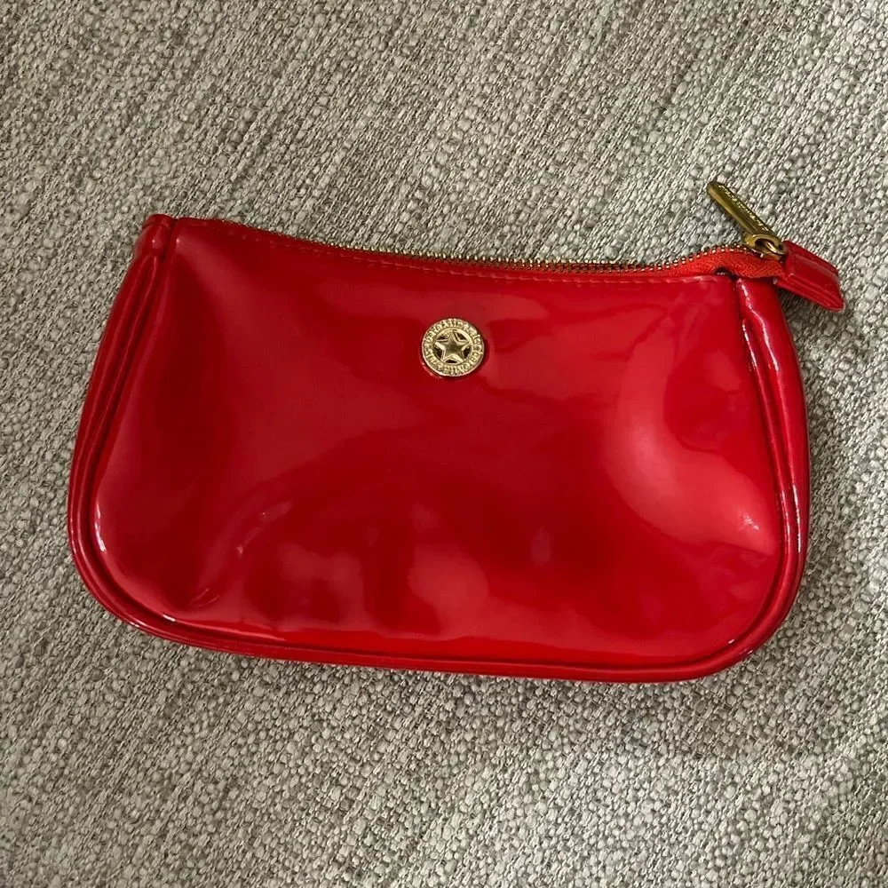 BareMinerals red patent leather medium size cosmetics bag
